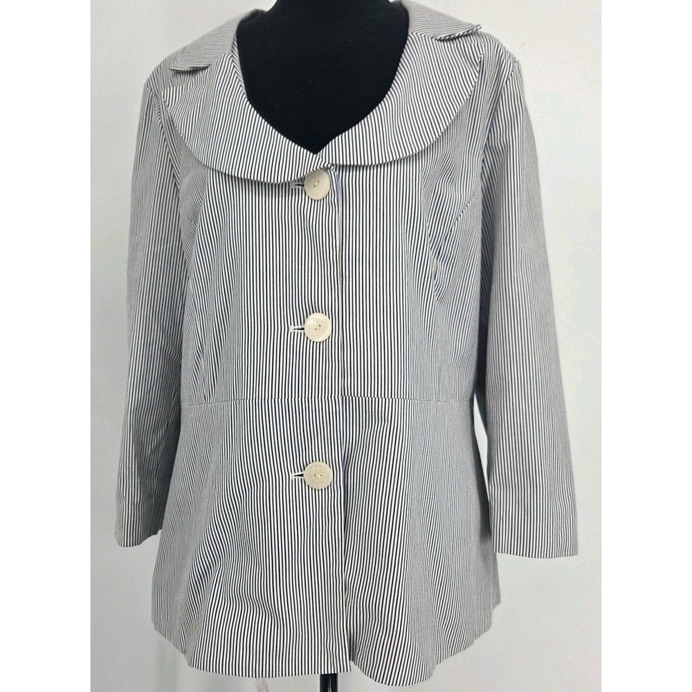 Sandro Womens Blazer XL Navy Black White Wide Button Front Missing Belt